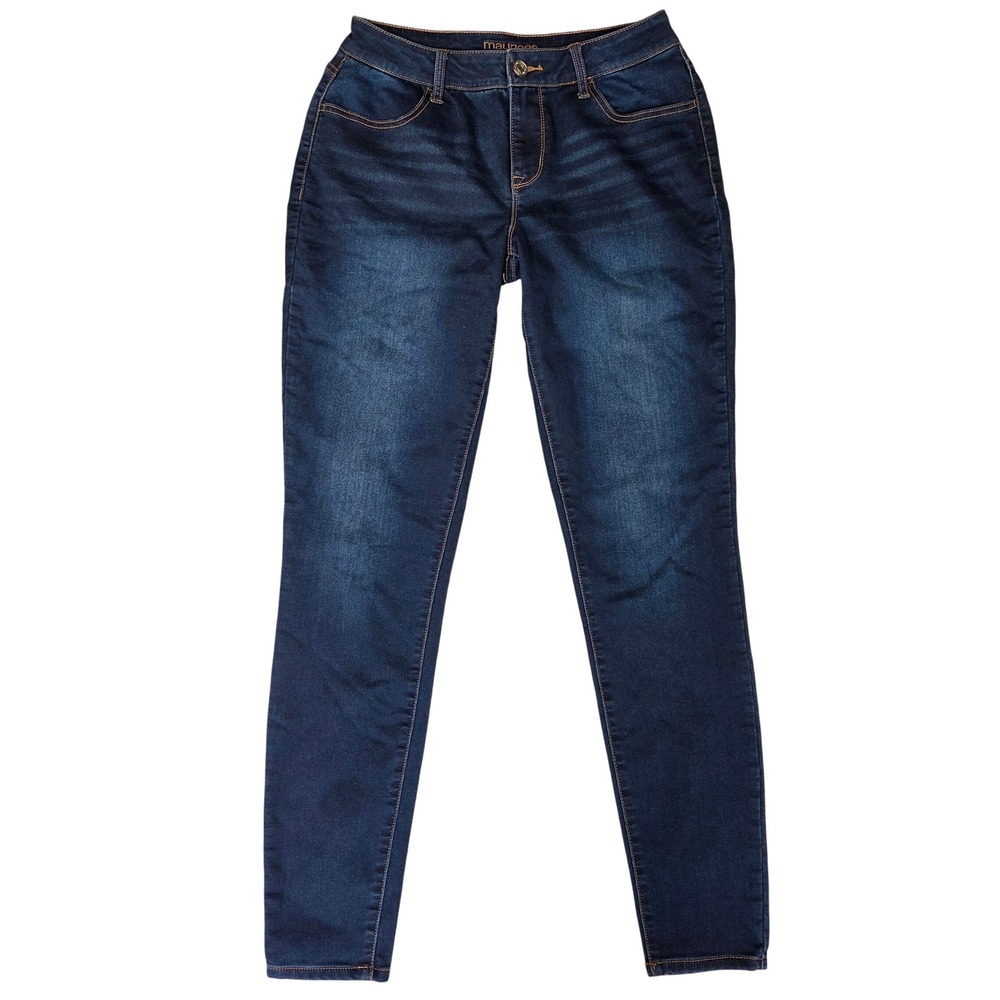 Maurices Mid Rise Skinny Jeans Dark Wash Blue Size M X-Long Tall Stretch Denim
